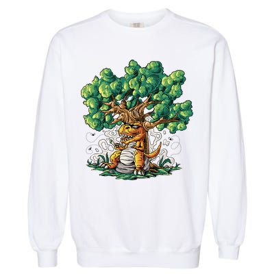 T Rex Smoking Joint Under A Tree Garment-Dyed Sweatshirt