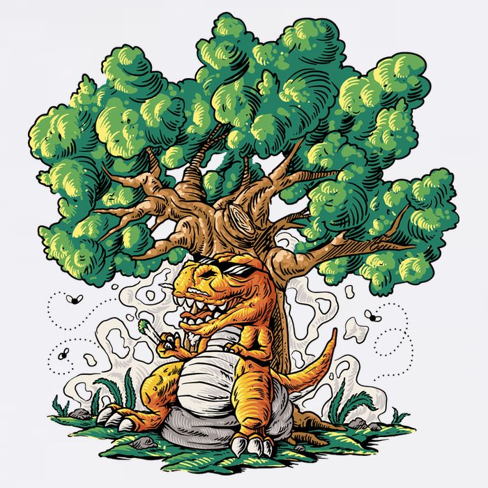 T Rex Smoking Joint Under A Tree Garment-Dyed Sweatshirt
