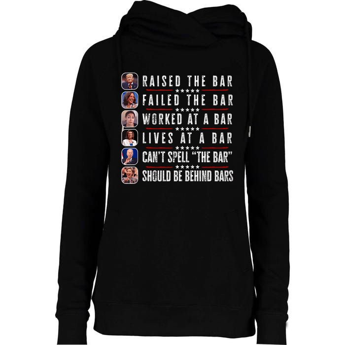 Trump Raised The Bar Harris Failed Funny Trump Politicians Womens Funnel Neck Pullover Hood