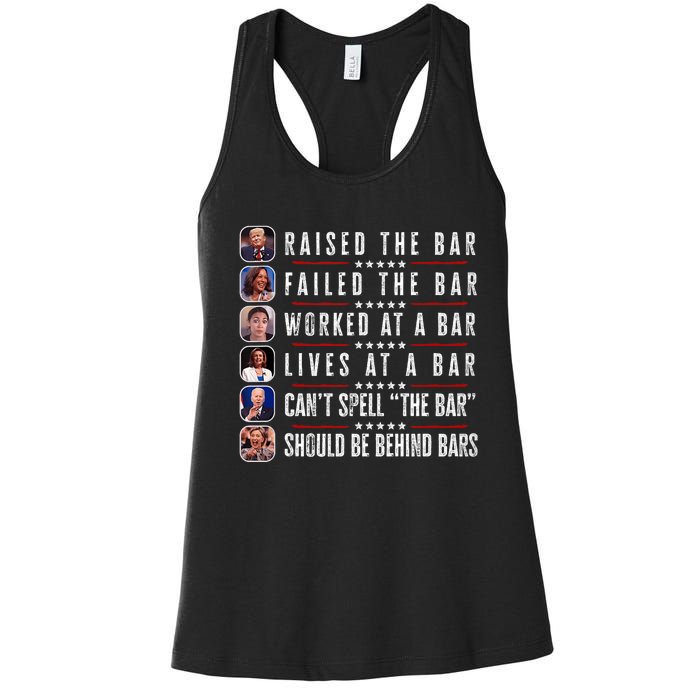 Trump Raised The Bar Harris Failed Funny Trump Politicians Women's Racerback Tank