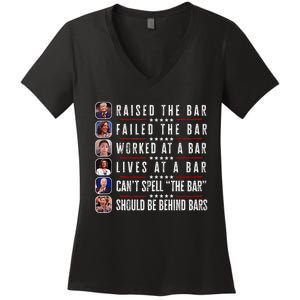 Trump Raised The Bar Harris Failed Funny Trump Politicians Women's V-Neck T-Shirt