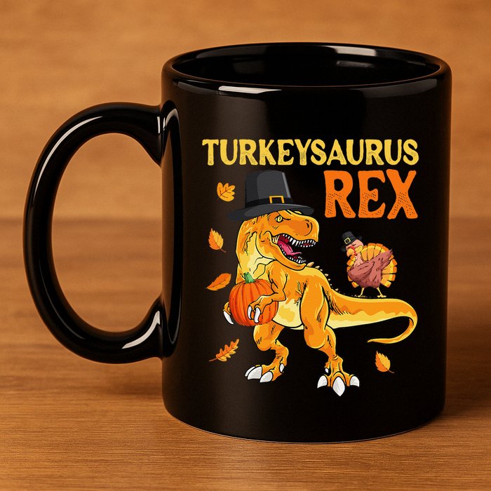Turkeysaurus Rex Turkey Dab Dinothanksgiving 11oz C Handle Ceramic Mug
