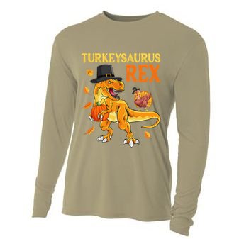 Turkeysaurus Rex Turkey Dab Dinothanksgiving Cooling Performance Long Sleeve Crew