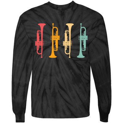 Trumpeter Retro Trumpet Silhouette For Trumpet Player Tie-Dye Long Sleeve Shirt