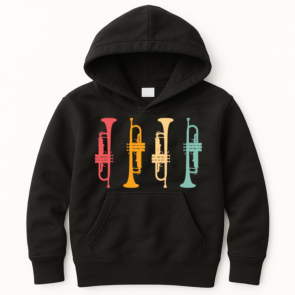 Trumpeter Retro Trumpet Silhouette For Trumpet Player Kids Hoodie
