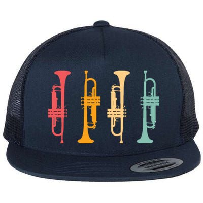 Trumpeter Retro Trumpet Silhouette For Trumpet Player Flat Bill Trucker Hat