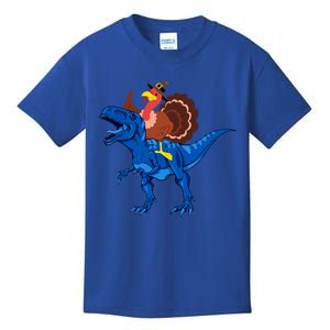 Turkey Riding T Rex Dinosaur Funny Thankgiving Gift Funny Gift Cute Gift Kids T-Shirt