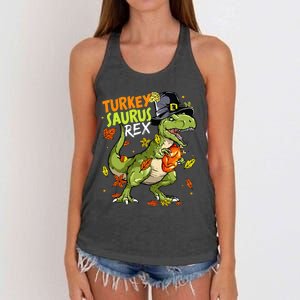 Turkeysaurus Rex Turkey Dino Thanksgiving Women's Knotted Racerback Tank