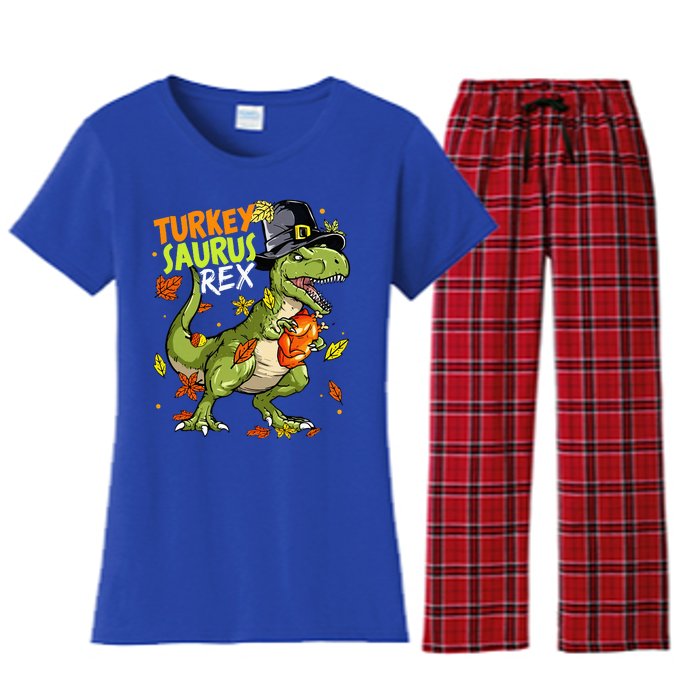 Turkeysaurus Rex Turkey Dino Thanksgiving Women's Flannel Pajama Set