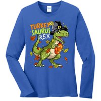 Turkeysaurus Rex Turkey Dino Thanksgiving Ladies Long Sleeve Shirt