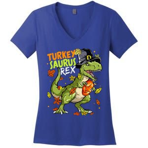 Turkeysaurus Rex Turkey Dino Thanksgiving Women's V-Neck T-Shirt