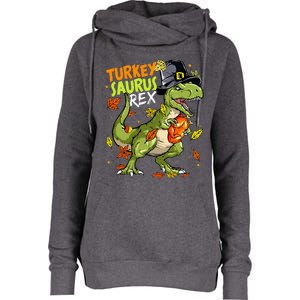 Turkeysaurus Rex Turkey Dino Thanksgiving Womens Funnel Neck Pullover Hood