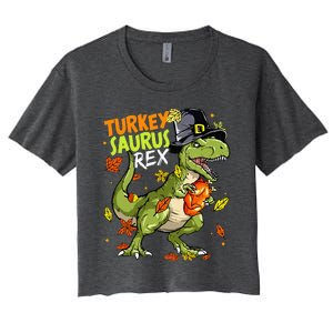 Turkeysaurus Rex Turkey Dino Thanksgiving Women's Crop Top Tee