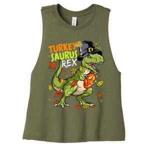 Turkeysaurus Rex Turkey Dino Thanksgiving Women's Racerback Cropped Tank