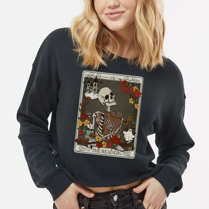 The Reader Tarot Card Bookish Cropped Pullover Crew