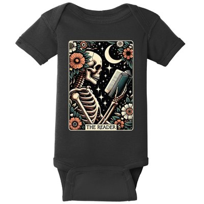 The Reader Tarot Card Skeleton Reading Book Bookworm Bookish Baby Bodysuit