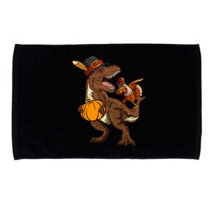 Turkey Riding Trex Dinosaur Thanksgiving Day Pilgrim Cute Gift Microfiber Hand Towel