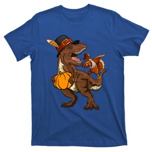 Turkey Riding Trex Dinosaur Thanksgiving Day Pilgrim Cute Gift T-Shirt