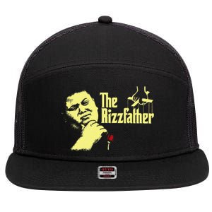 The Rizzfather The Rizzler Godfather Funny Meme Gift 7 Panel Mesh Trucker Snapback Hat