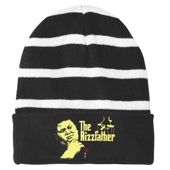 The Rizzfather The Rizzler Godfather Funny Meme Gift Striped Beanie with Solid Band