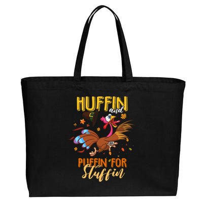 Thanksgiving Run Turkey Trot Huffin and Puffin for Stuffin Cotton Canvas Jumbo Tote