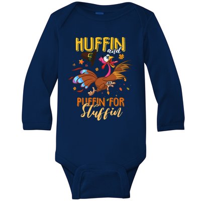 Thanksgiving Run Turkey Trot Huffin and Puffin for Stuffin Baby Long Sleeve Bodysuit