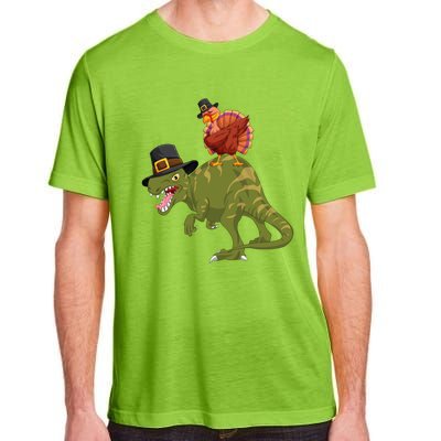 Turkey Riding Trex Dinosaur Thanksgiving Day Pilgrim Gift Adult ChromaSoft Performance T-Shirt