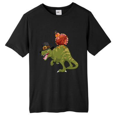 Turkey Riding Trex Dinosaur Thanksgiving Day Pilgrim Gift Tall Fusion ChromaSoft Performance T-Shirt