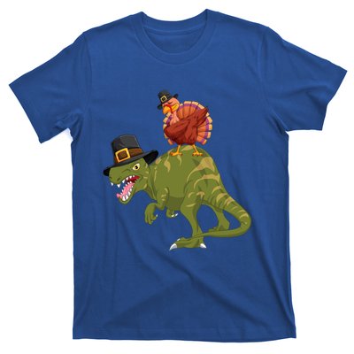 Turkey Riding Trex Dinosaur Thanksgiving Day Pilgrim Gift T-Shirt