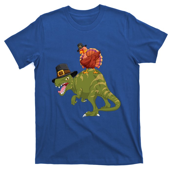 Turkey Riding Trex Dinosaur Thanksgiving Day Pilgrim Gift T-Shirt