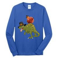 Turkey Riding Trex Dinosaur Thanksgiving Day Pilgrim Gift Tall Long Sleeve T-Shirt