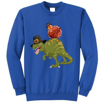 Turkey Riding Trex Dinosaur Thanksgiving Day Pilgrim Gift Tall Sweatshirt