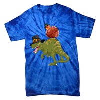 Turkey Riding Trex Dinosaur Thanksgiving Day Pilgrim Gift Tie-Dye T-Shirt