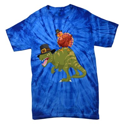 Turkey Riding Trex Dinosaur Thanksgiving Day Pilgrim Gift Tie-Dye T-Shirt