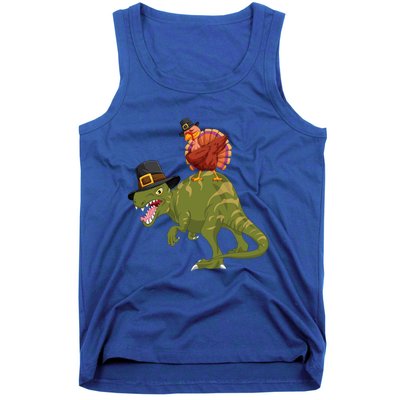 Turkey Riding Trex Dinosaur Thanksgiving Day Pilgrim Gift Tank Top