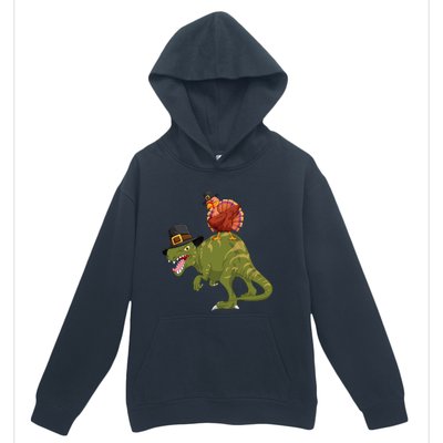 Turkey Riding Trex Dinosaur Thanksgiving Day Pilgrim Gift Urban Pullover Hoodie