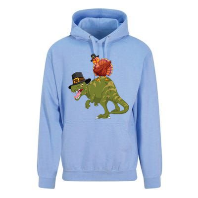 Turkey Riding Trex Dinosaur Thanksgiving Day Pilgrim Gift Unisex Surf Hoodie