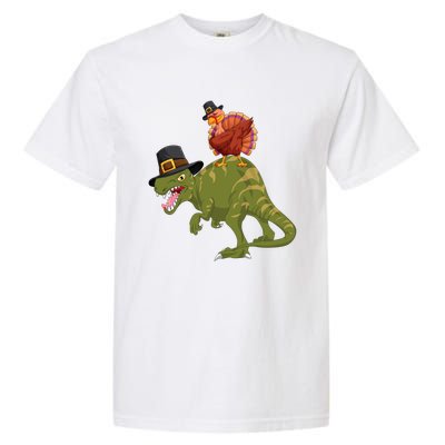 Turkey Riding Trex Dinosaur Thanksgiving Day Pilgrim Gift Garment-Dyed Heavyweight T-Shirt