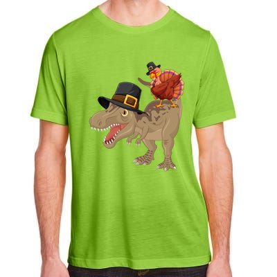 Turkey Riding Trex Dinosaur Thanksgiving Day Pilgrim Gift Adult ChromaSoft Performance T-Shirt