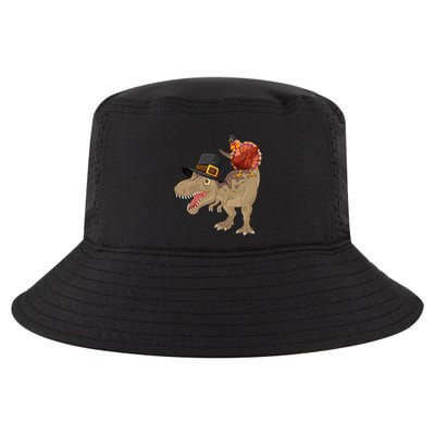 Turkey Riding Trex Dinosaur Thanksgiving Day Pilgrim Gift Cool Comfort Performance Bucket Hat