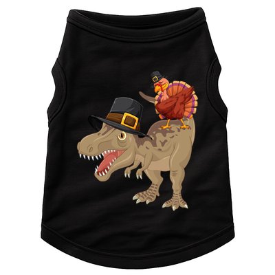 Turkey Riding Trex Dinosaur Thanksgiving Day Pilgrim Gift Doggie Tank