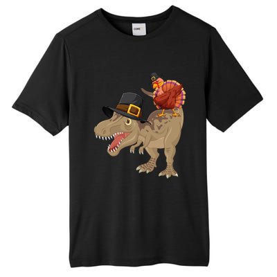 Turkey Riding Trex Dinosaur Thanksgiving Day Pilgrim Gift Tall Fusion ChromaSoft Performance T-Shirt