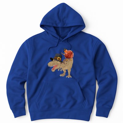 Turkey Riding Trex Dinosaur Thanksgiving Day Pilgrim Gift Hoodie
