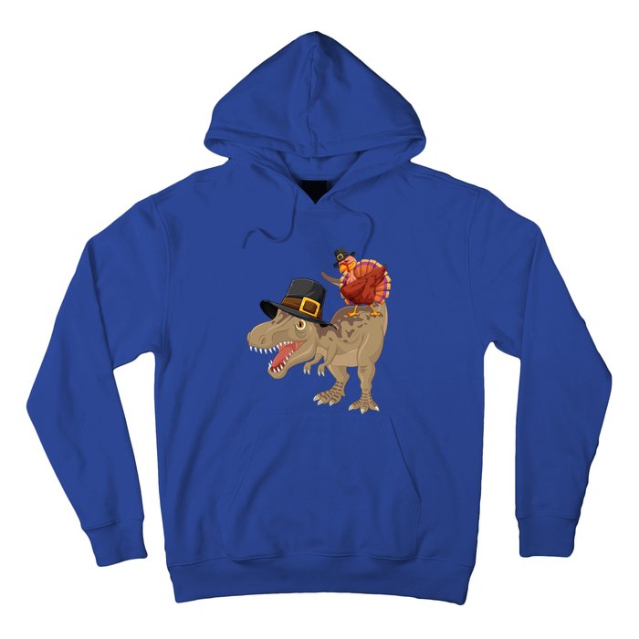 Turkey Riding Trex Dinosaur Thanksgiving Day Pilgrim Gift Hoodie