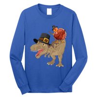 Turkey Riding Trex Dinosaur Thanksgiving Day Pilgrim Gift Long Sleeve Shirt