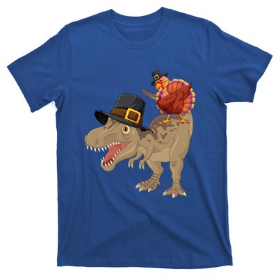 Turkey Riding Trex Dinosaur Thanksgiving Day Pilgrim Gift T-Shirt