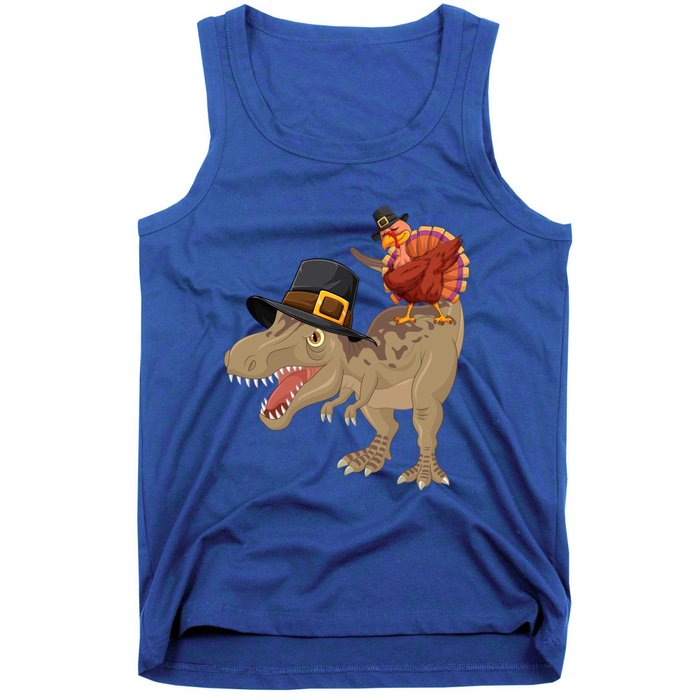 Turkey Riding Trex Dinosaur Thanksgiving Day Pilgrim Gift Tank Top