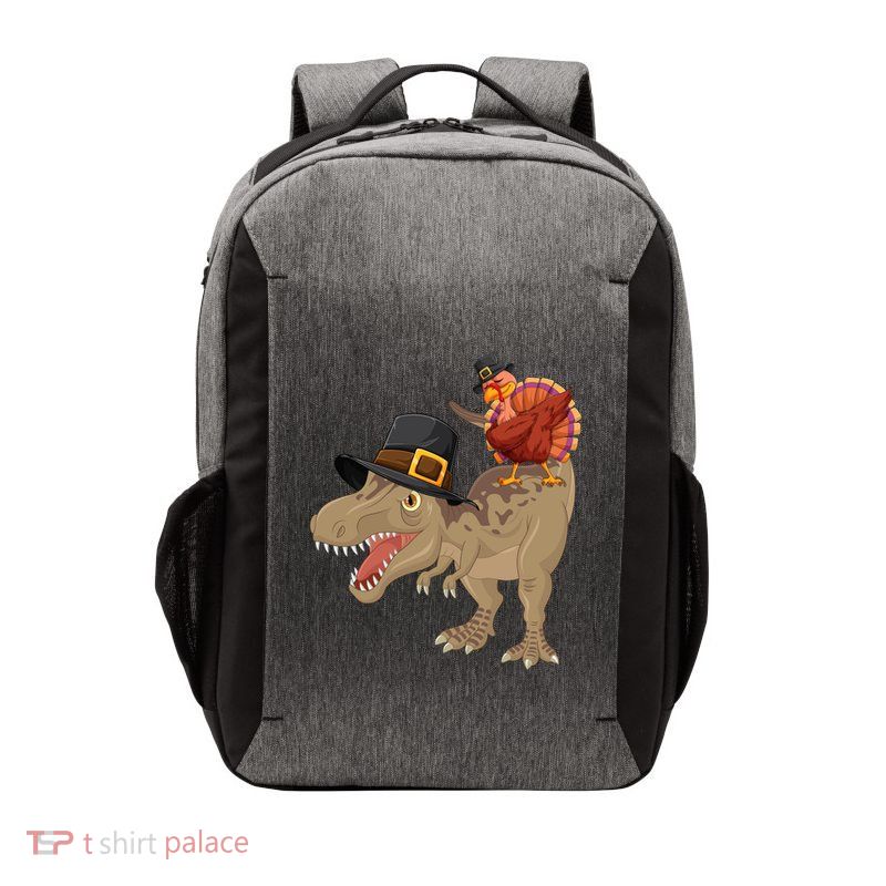 Turkey Riding Trex Dinosaur Thanksgiving Day Pilgrim Gift Vector Backpack