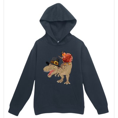 Turkey Riding Trex Dinosaur Thanksgiving Day Pilgrim Gift Urban Pullover Hoodie