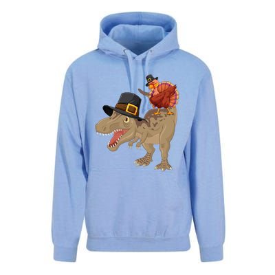 Turkey Riding Trex Dinosaur Thanksgiving Day Pilgrim Gift Unisex Surf Hoodie